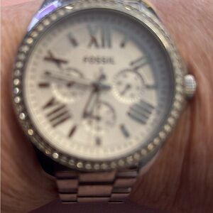 Fossil Silver Chronograph Watch with White Face